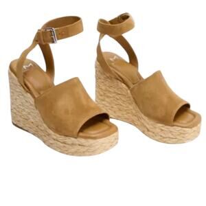 Marc Fisher Nelly Ankle Strap Espadrille Platform Wedge Brown/Tan Sandals – 9.5M